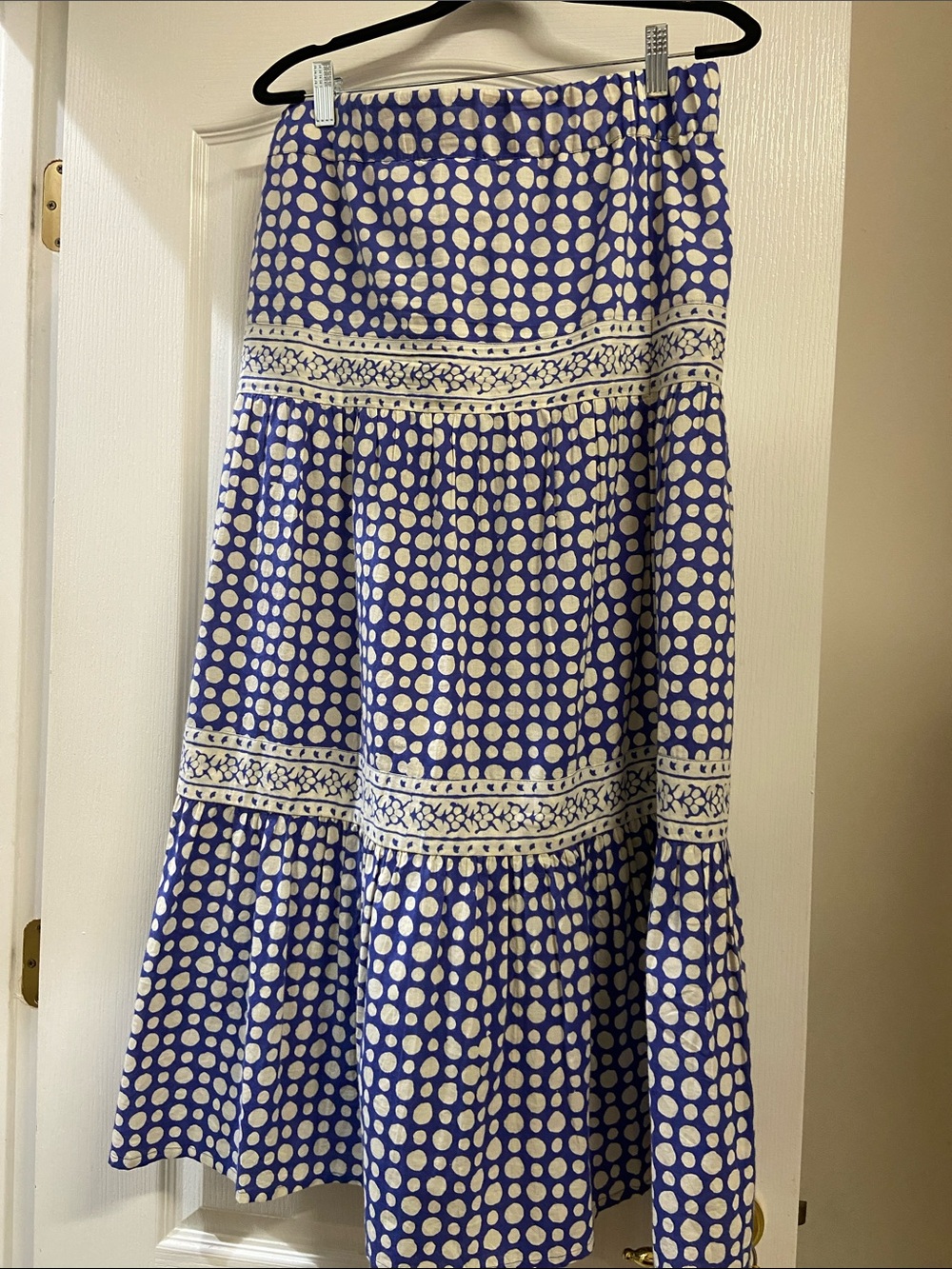 Stark X Blue & Cream Printed Tiered Midi Skirt Size Small